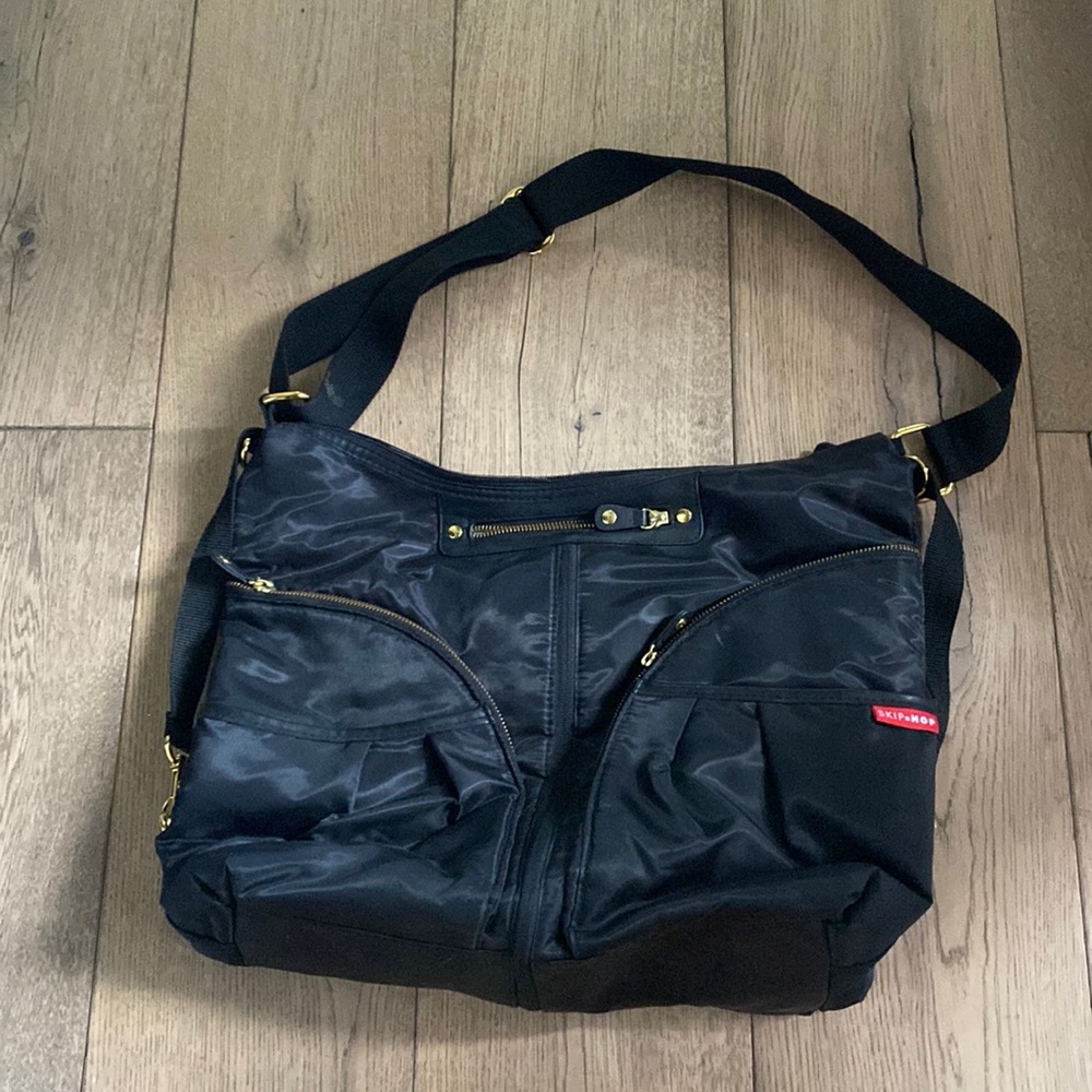 Skip hop diaper purse black satin